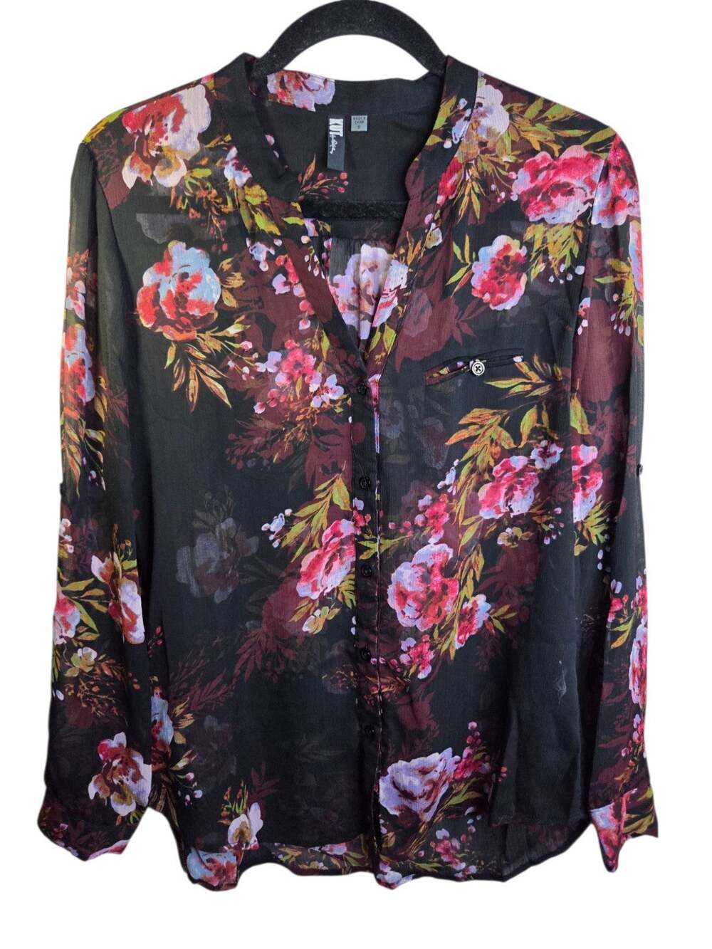 Kut From The Kloth Sheer Floral Button Down Blouse Sz Small Boho Whimsigoth